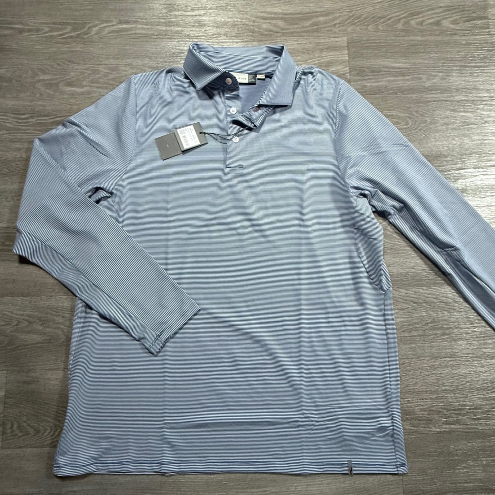 KJUS Men Soren Stripe Long Sleeve Polo Blue White MG60-H14 XL 54 UPF 50+